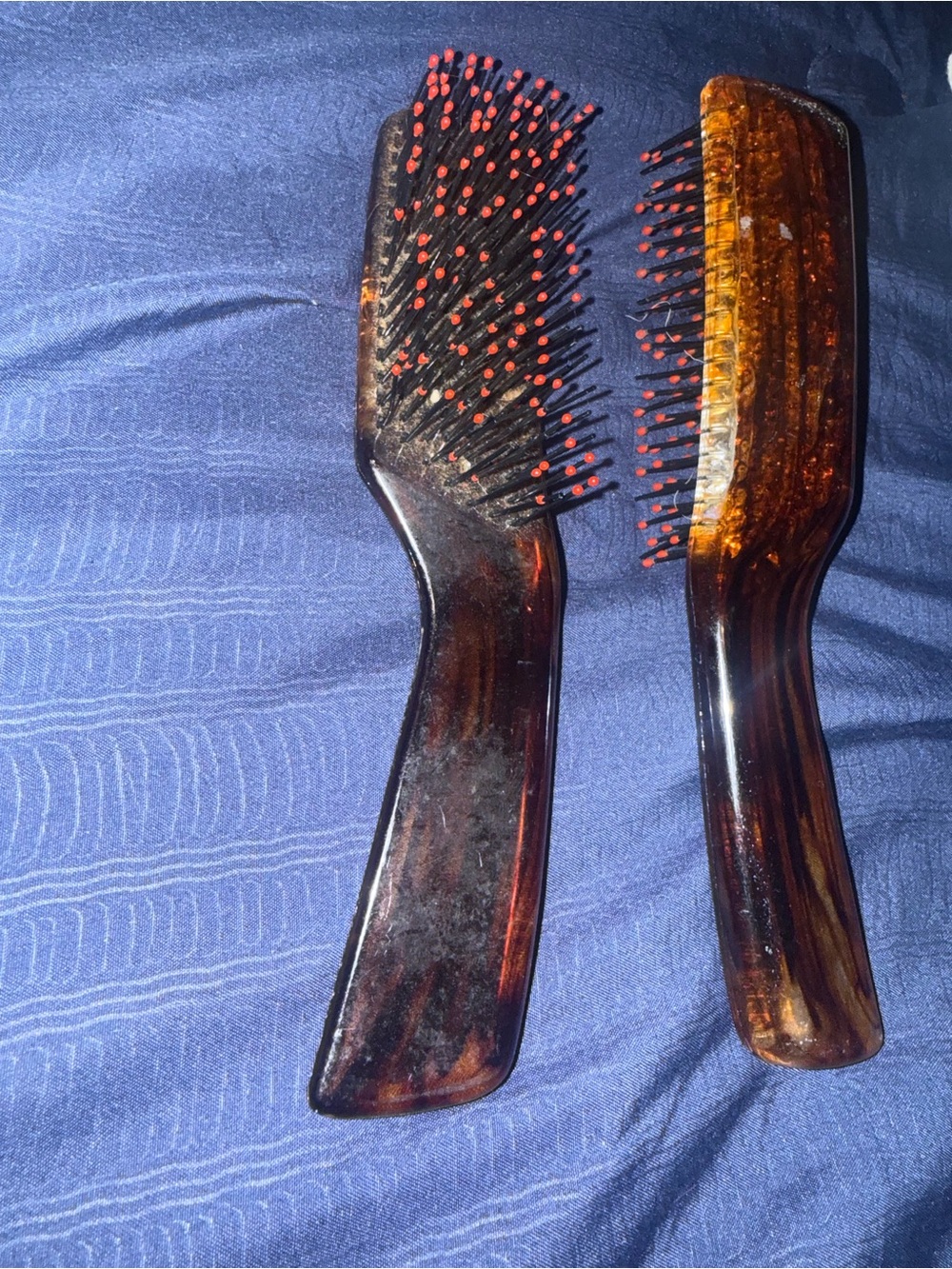 2 Vintage 8” Hair Brush Tortoise Brown Plastic Handle Nylon Bristles All Purpose